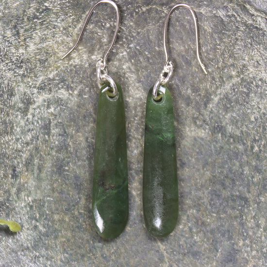 Roimata or Teardrop earrings carved from Rimu Pounamu - NZ Greenstone