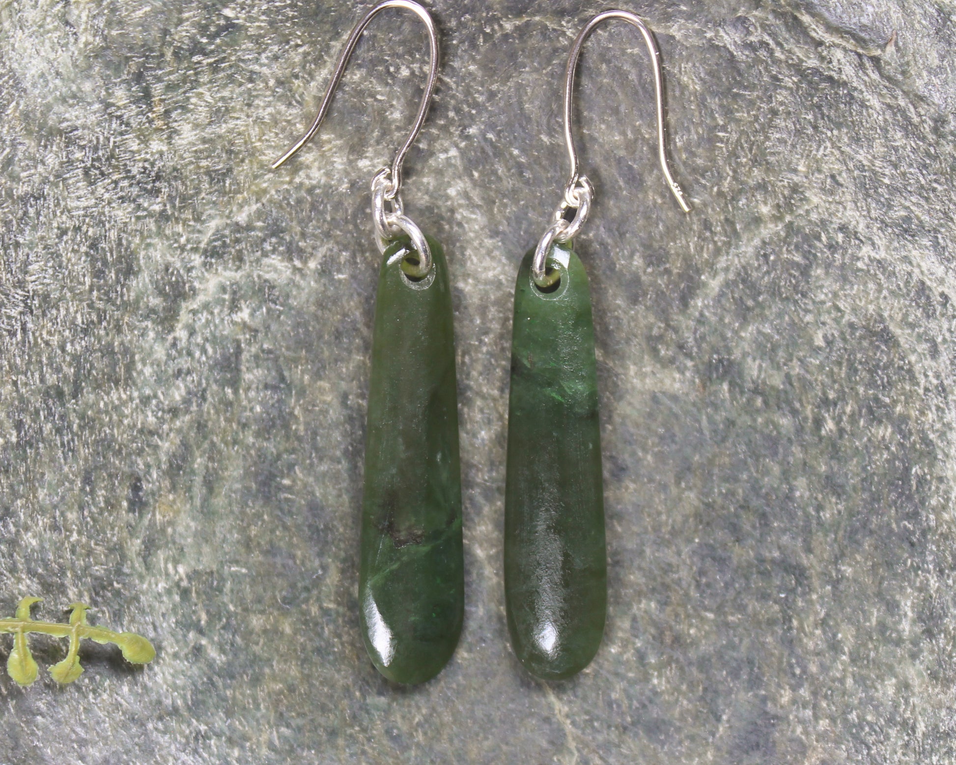 Roimata or Teardrop earrings carved from Rimu Pounamu - NZ Greenstone