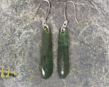Roimata or Teardrop earrings carved from Rimu Pounamu - NZ Greenstone