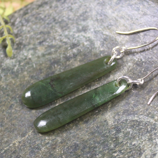 Roimata or Teardrop earrings carved from Rimu Pounamu - NZ Greenstone