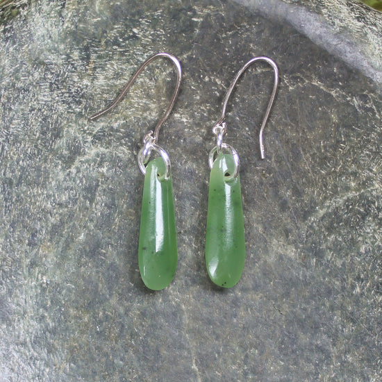NZ Greenstone Roimata Earrings Hapopo Pounamu