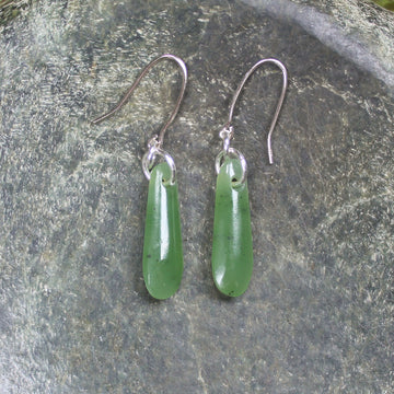 NZ Greenstone Roimata Earrings Hapopo Pounamu