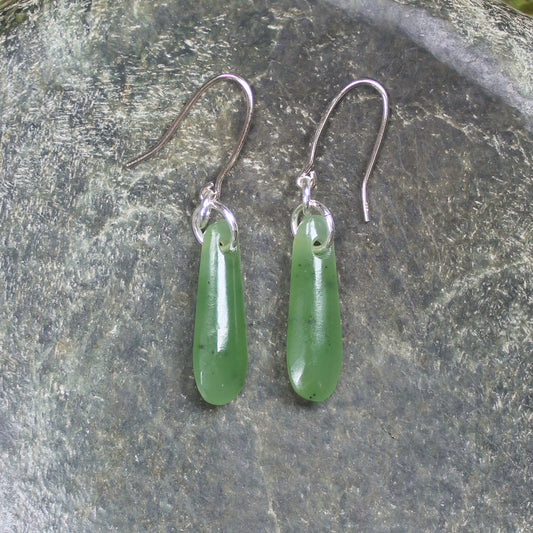 NZ Greenstone Roimata Earrings Hapopo Pounamu