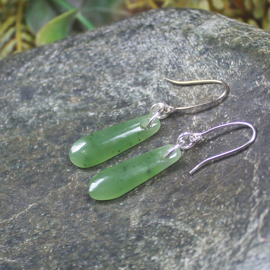 NZ Greenstone Roimata Earrings Hapopo Pounamu
