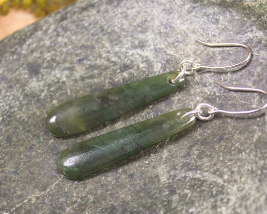 Roimata or Teardrop earrings carved from Rimu Pounamu - NZ Greenstone