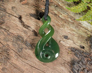 NZ Greenstone Small Koru Twist Pendant (AW942) Hapopo Pounamu
