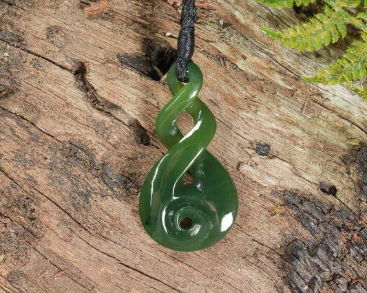 NZ Greenstone Small Koru Twist Pendant (AW942) Hapopo Pounamu