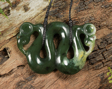 NZ Greenstone Large Pekapeka Pendant (AX510) Flower Jade Pounamu