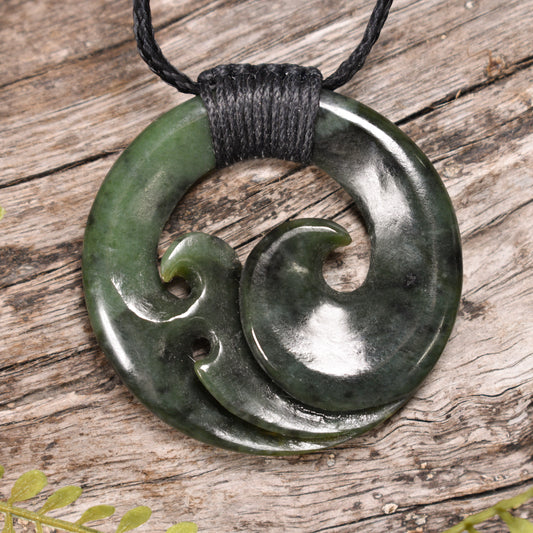 NZ Greenstone Medium Koru Pendant (BE221) Rimu Pounamu