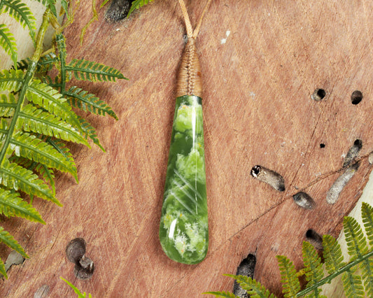 NZ Greenstone Large Roimata Pendant (BE705) Flower Jade Pounamu