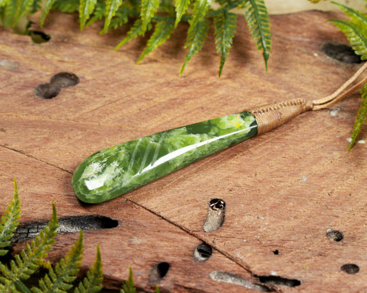 NZ Greenstone Large Roimata Pendant (BE705) Flower Jade Pounamu