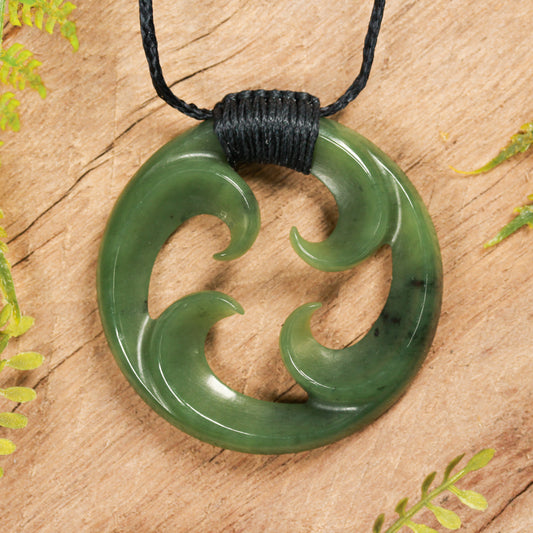 NZ Greenstone Medium Koru Pendant (BH722) Hapopo Pounamu