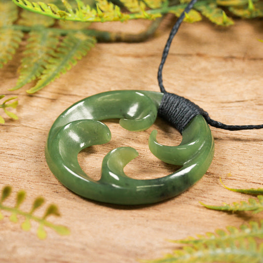 NZ Greenstone Medium Koru Pendant (BH722) Hapopo Pounamu