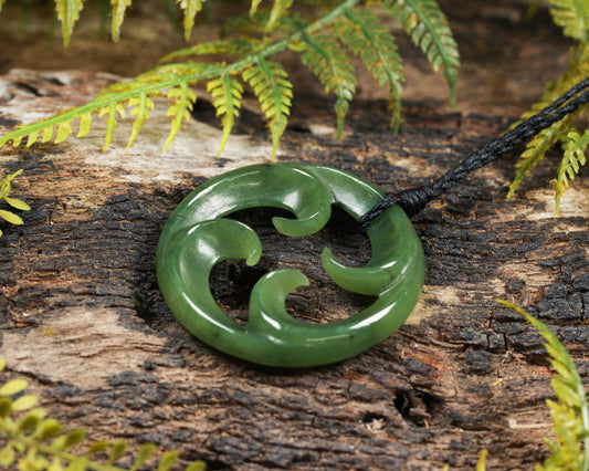 NZ Greenstone Medium Koru Pendant (BH723) Hapopo Pounamu