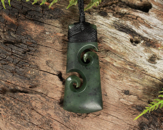 NZ Greenstone Medium Toki with Koru Pendant (BH968) Rimu Pounamu
