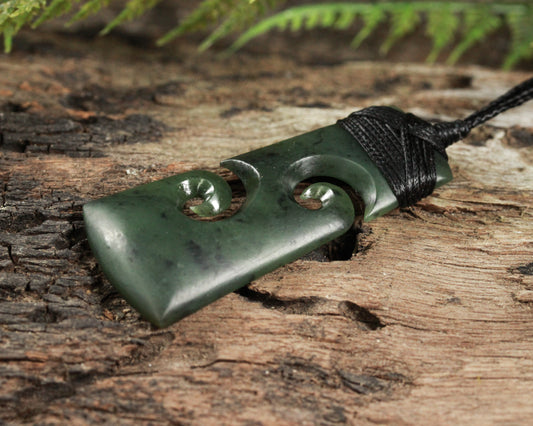NZ Greenstone Medium Toki with Koru Pendant (BH968) Rimu Pounamu