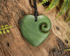 NZ Greenstone Medium Koru Heart Pendant (BK478) Hapopo Pounamu