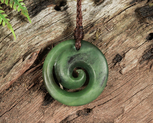 NZ Greenstone Small Koru Pendant (BK579) Hapopo Pounamu