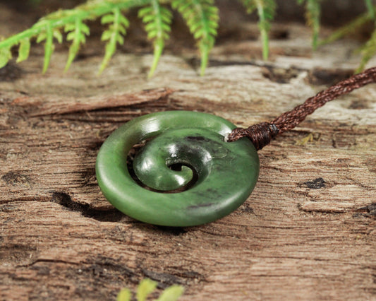 NZ Greenstone Small Koru Pendant (BK579) Hapopo Pounamu