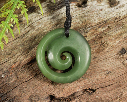 NZ Greenstone Small Koru Pendant (BK589) Hapopo Pounamu