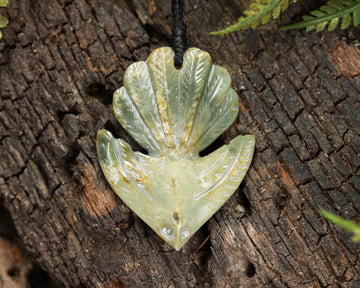NZ Greenstone Piwakawaka Fantail Pendant (BK640) Flower Jade Pounamu
