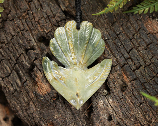 NZ Greenstone Piwakawaka Fantail Pendant (BK640) Flower Jade Pounamu