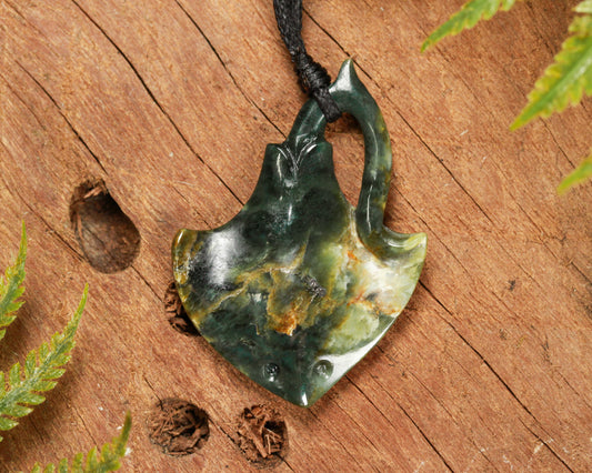 NZ Greenstone Small Stingray or Whai Pendant (BK801) Flower Jade Pounamu