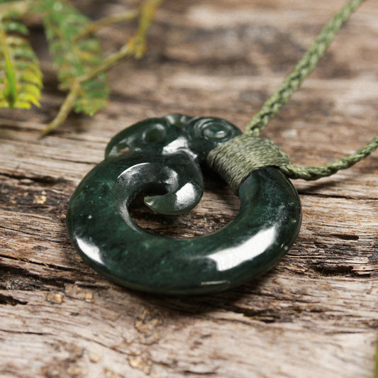 NZ Greenstone Small Koropepe Pendant (BK815) Kawakawa Pounamu