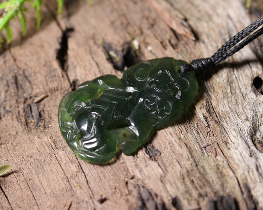 NZ Greenstone Small Hei Tiki Pendant (BK846) Tangiwai Pounamu