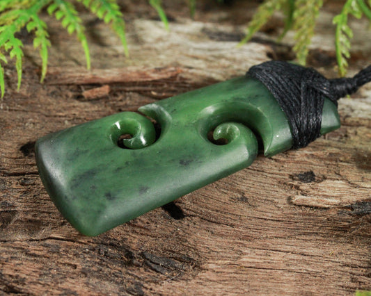 NZ Greenstone Medium Toki with Koru Pendant (BM074) Hapopo Pounamu