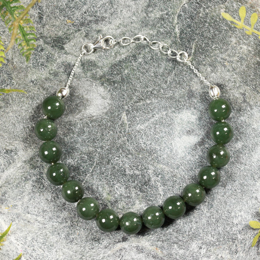 NZ Greenstone Beaded Bracelet (BM422) Kawakawa Pounamu