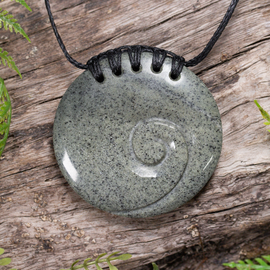 NZ Serpentine Medium Porowhita with Koru Pendant