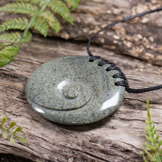 NZ Serpentine Medium Porowhita with Koru Pendant