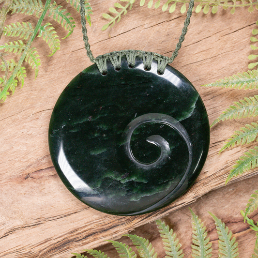 NZ Greenstone XLarge Porowhita with Koru Pendant Kawakawa Pounamu