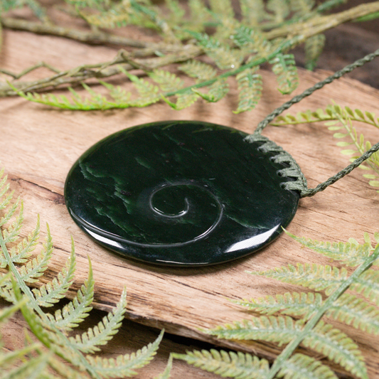 NZ Greenstone XLarge Porowhita with Koru Pendant Kawakawa Pounamu
