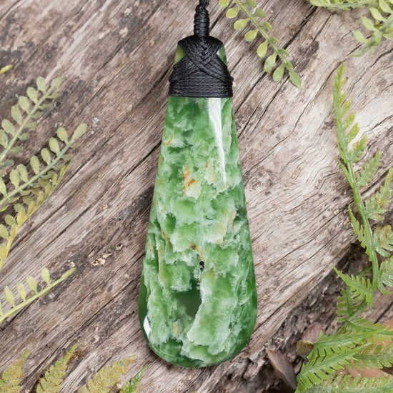 NZ Greenstone Large Roimata Pendant Flower Jade Pounamu