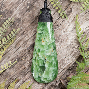 NZ Greenstone Large Roimata Pendant Flower Jade Pounamu