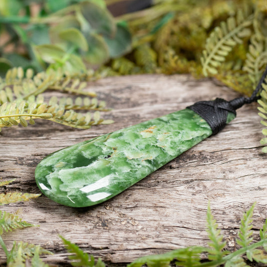 NZ Greenstone Large Roimata Pendant Flower Jade Pounamu
