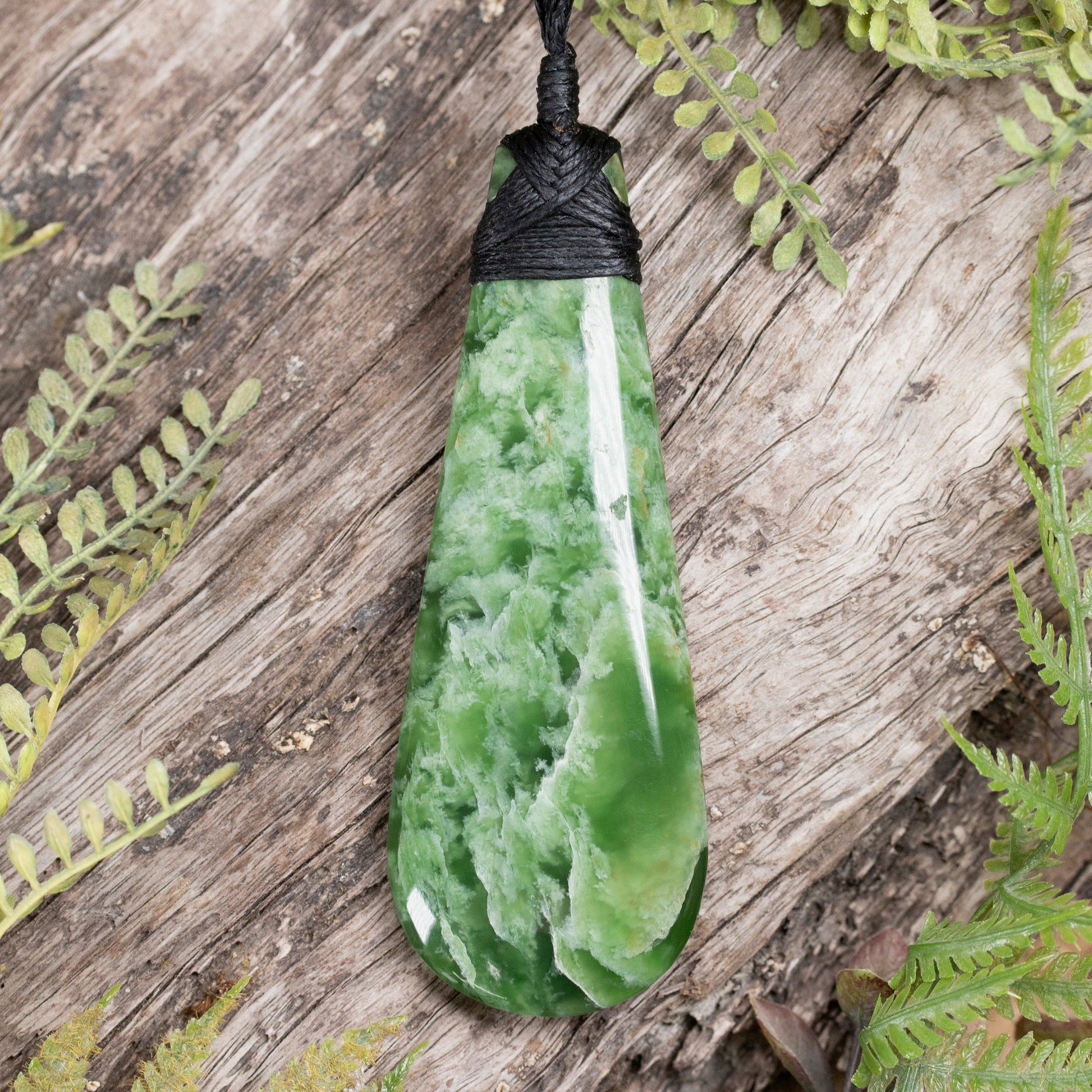 NZ Greenstone Large Roimata Pendant Flower Jade Pounamu