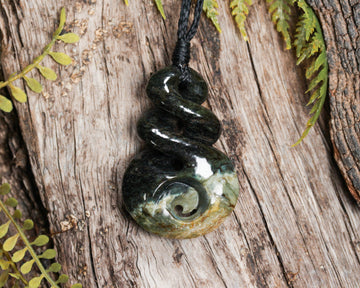 NZ Greenstone Small Koru Twist Pendant (BM976) Flower Jade Pounamu
