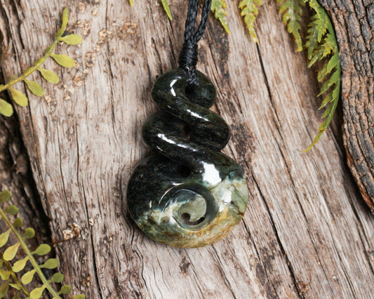 NZ Greenstone Small Koru Twist Pendant (BM976) Flower Jade Pounamu