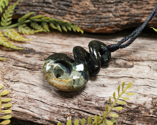 NZ Greenstone Small Koru Twist Pendant (BM976) Flower Jade Pounamu
