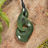 NZ Greenstone Medium Koru Twist Pendant (BN490) Hapopo Pounamu