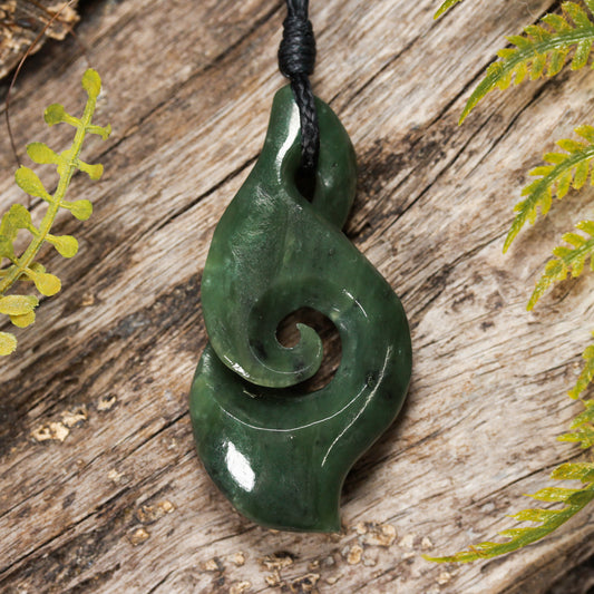 NZ Greenstone Medium Koru Twist Pendant (BN500) Hapopo Pounamu