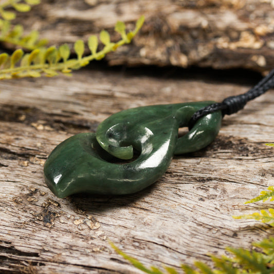 NZ Greenstone Medium Koru Twist Pendant (BN500) Hapopo Pounamu
