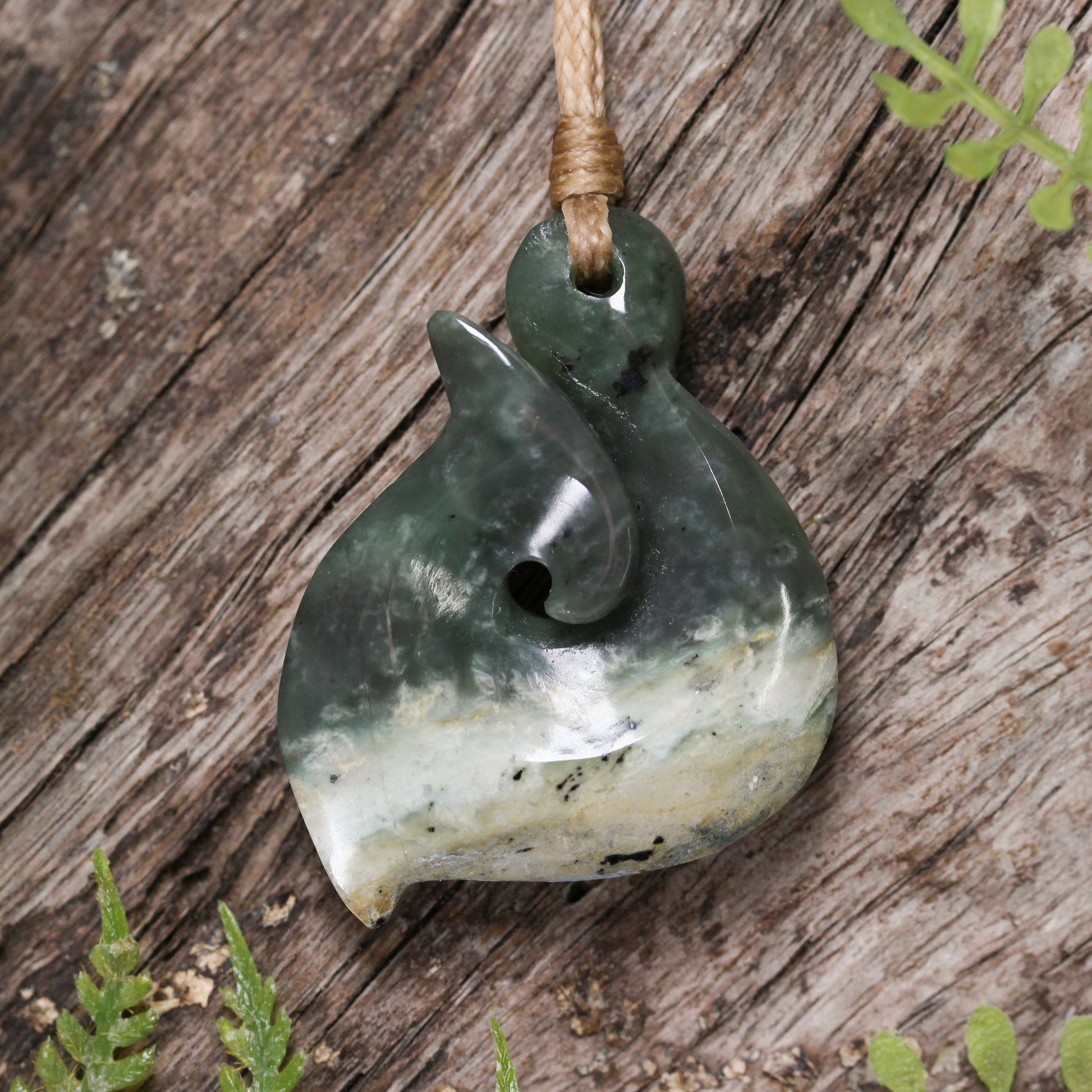 NZ Greenstone Small Hei Matau Pendant Flower Jade Pounamu