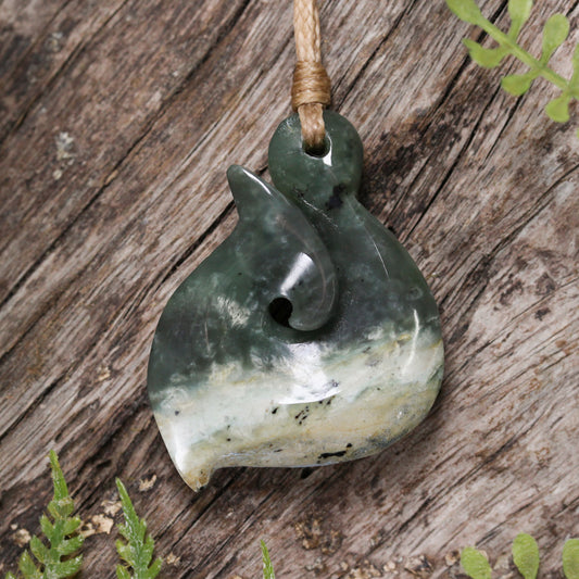 NZ Greenstone Small Hei Matau Pendant Flower Jade Pounamu