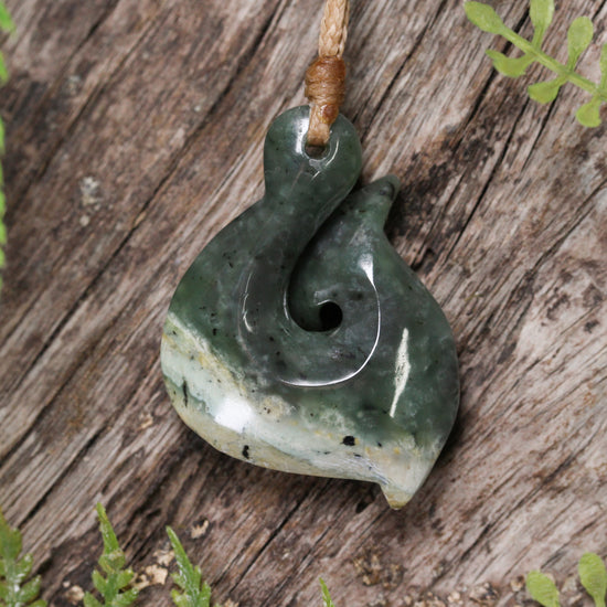 NZ Greenstone Small Hei Matau Pendant Flower Jade Pounamu