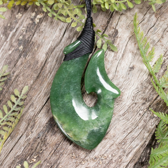 NZ Greenstone Medium Hei Matau Pendant Flower Jade Pounamu