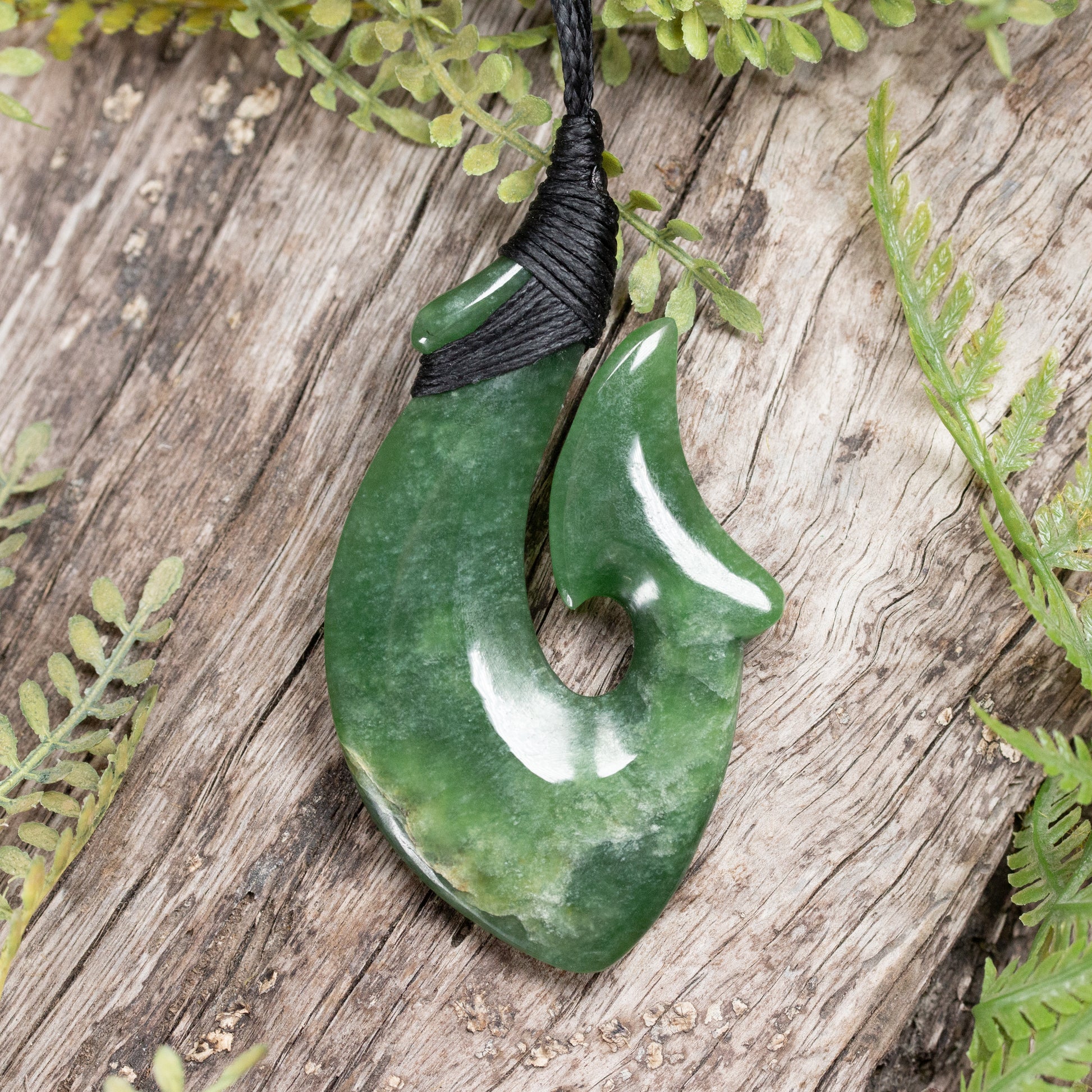 NZ Greenstone Medium Hei Matau Pendant Flower Jade Pounamu